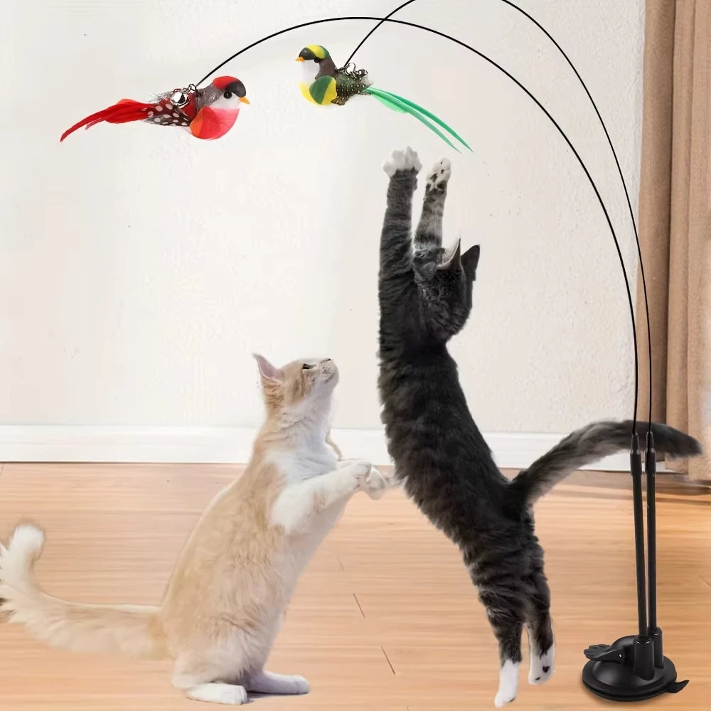 Interactive Cat Wand - Non-slip suction cup base and double-locking grip design, no batteries required, suitable for indoor and