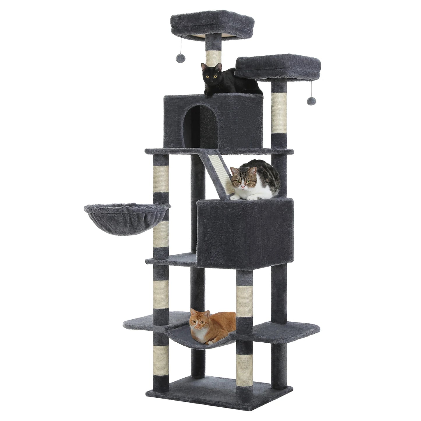 Tall Cat Tree with Scratching Posts Cozy Hammock Top Perch Multi-Level Large Cat Tower Spacious Cat Condo for Indoor Cat Toys