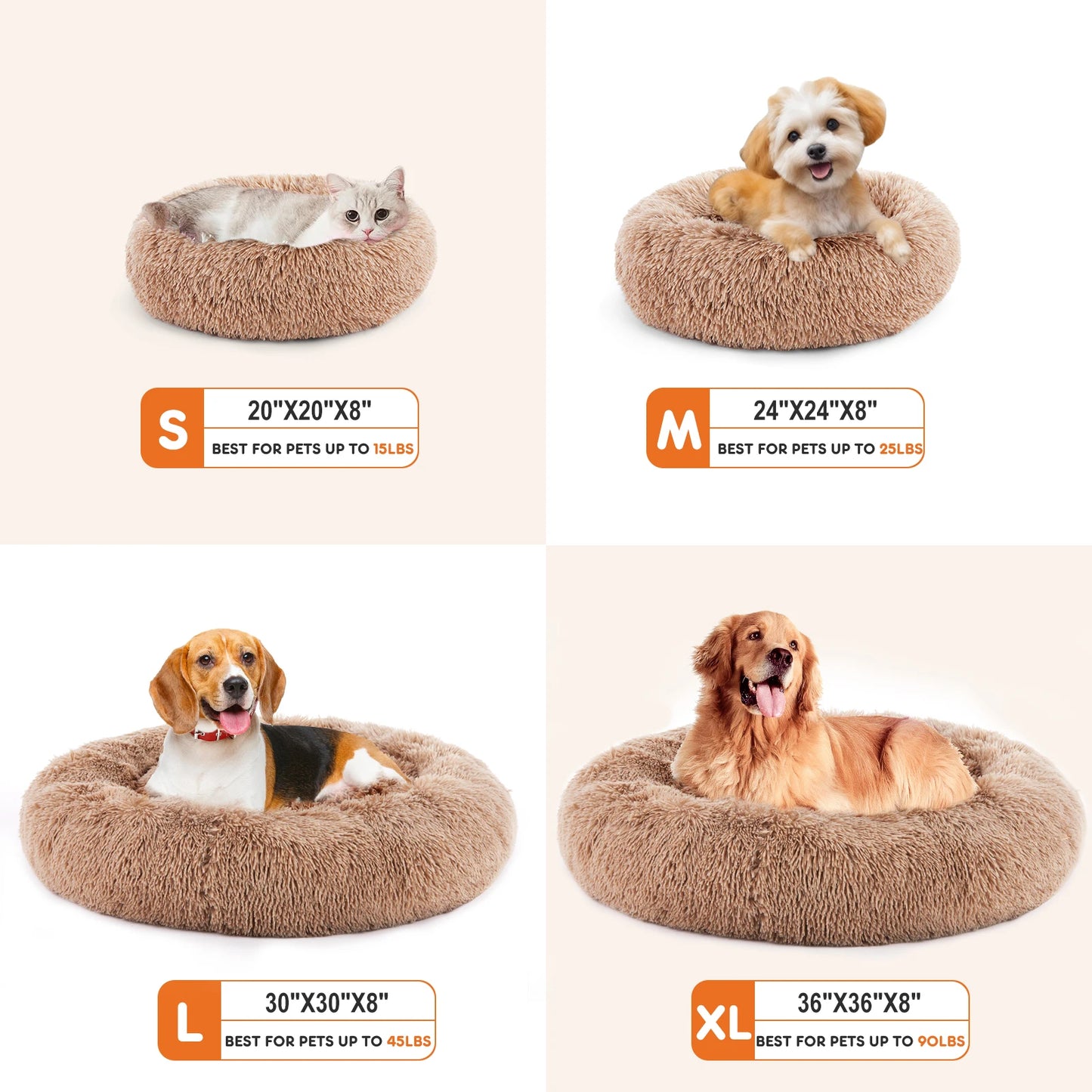 JHK Calming Dog Bed for Medium to Large Dogs , Washable Large Pet Bed , Anti-Slip Round Fluffy , Plush Faux Fur Dog Bed