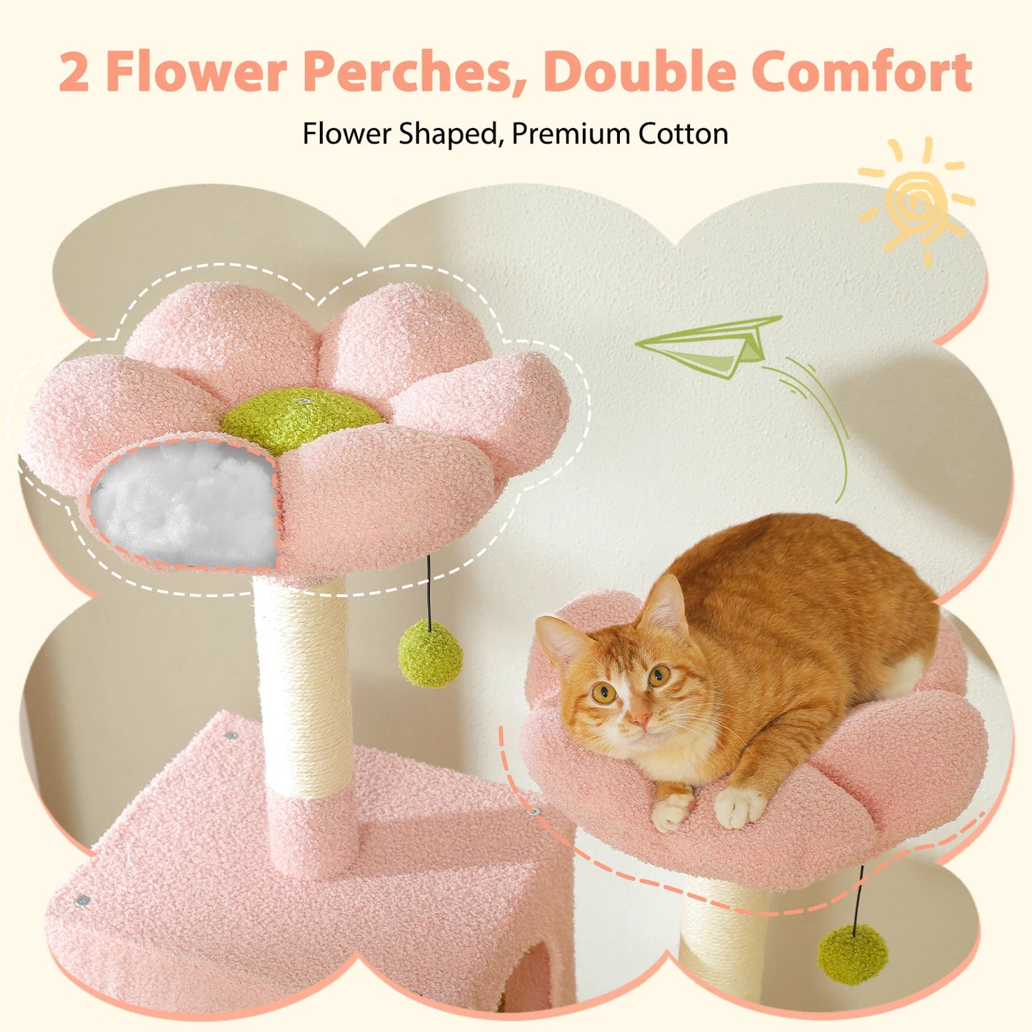 Multi-Level Cat Tree Tower with Scratching Posts &  Board , Hammock, Cat Condo, Spacious Top Perch,Dangling Balls for Indoor Cats