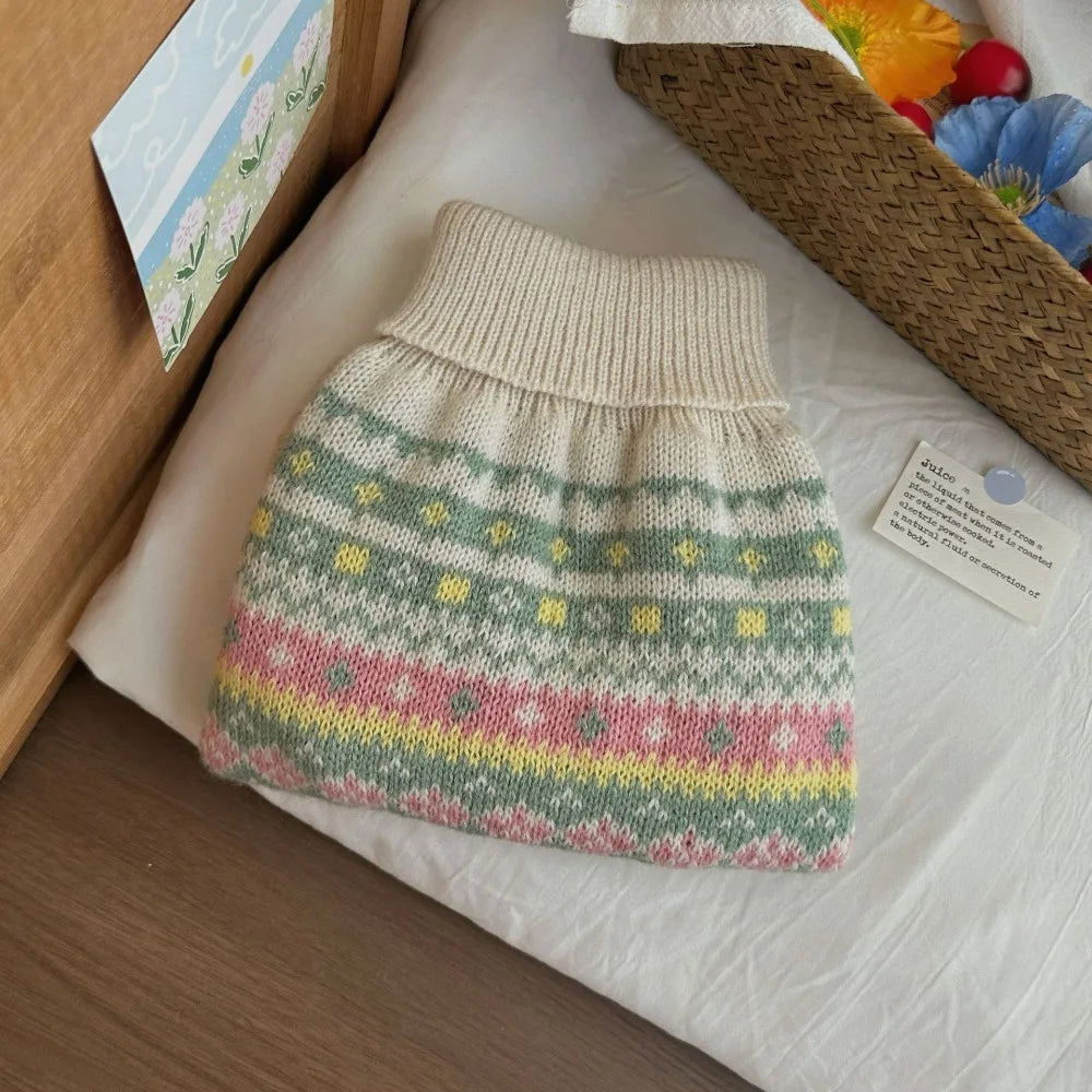 Warm Autumn and Winter Pet Clothes ,Small Dog and Cat Sweaters, Korean Pink Green Knitted Sweater, Simple Fabric Soft Comfortable