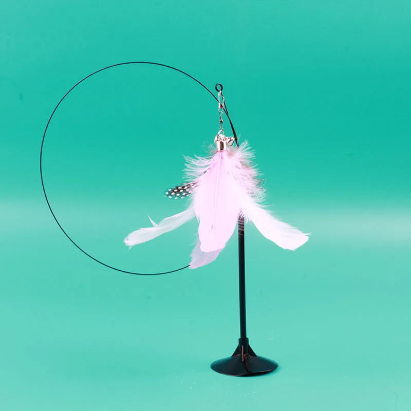 Funny Cat Toy Folorful Fluffy Feather With Bell Sucker Cat Stick Toy Kitten Play Interactive Detachable Teaser Wand Cat Supplies