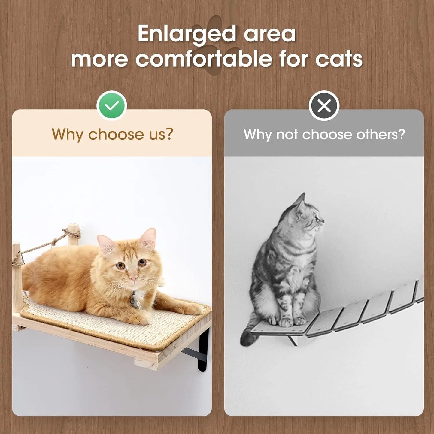 Wall-Mounted Cat Roped Bridge Long for Indoor Cats, Cat Wall Shelves for Sleeping, Playing, Climbing, Wooden Cats Bed and