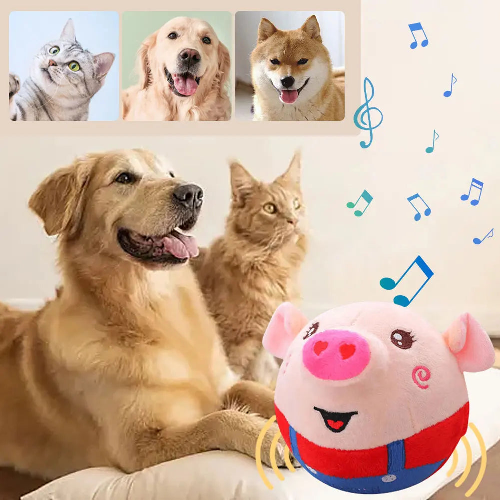 Cartoon Animal Active Moving Pet Plush Toy, USB Rechargeable Interactive Dog Toys, Pet Bouncing Balls for Dogs Cats