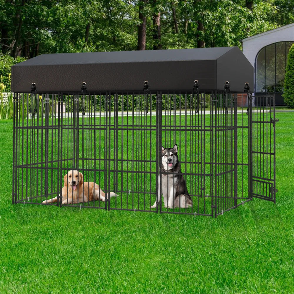 Heavy Duty Large Dog Kennel, Pet Welded Metal Playpen,  Animal Cage with Roof Cover, Pet Run Enclosure , Playpen House Outdoor or Indoor