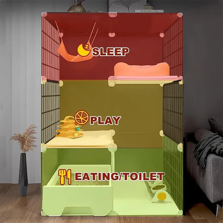 Cat Cage Enclosure with Litter Box, Cat Playpen Detachable Metal, Cat Cage Indoor and Outdoor, Ferret Cage, Rabbit Cage