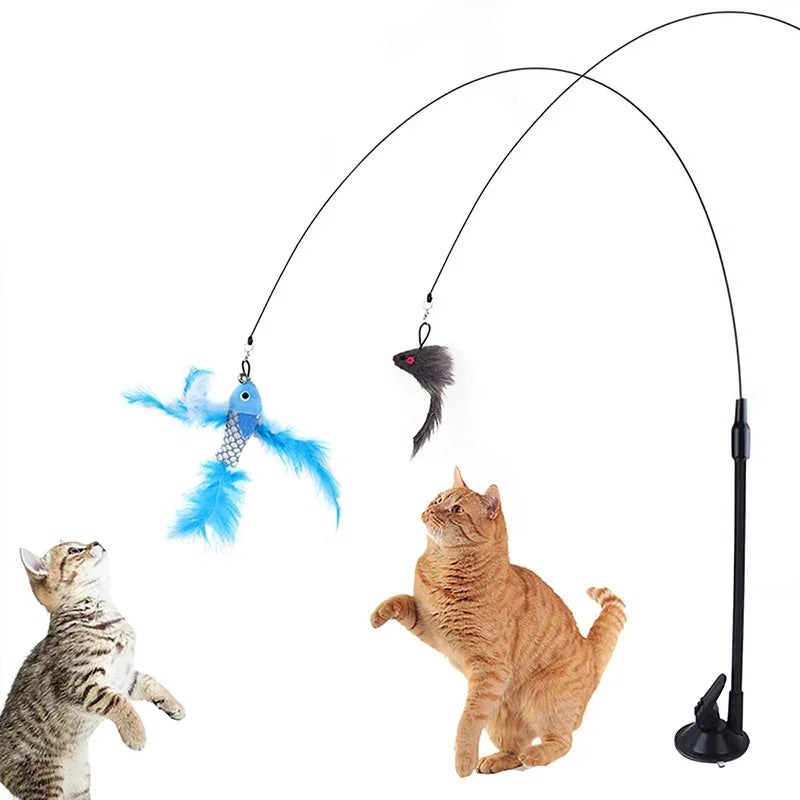 Funny Cat Toys Suction Cup Cat, Teaser Stick Removable Handheld Cat Interactive Toy