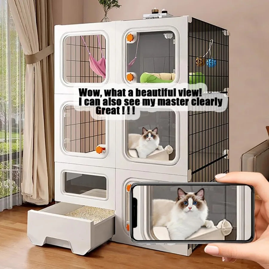 Cat Cage Enclosure with Litter Box, Cat Playpen Detachable Metal, Cat Cage Indoor and Outdoor, Ferret Cage, Rabbit Cage