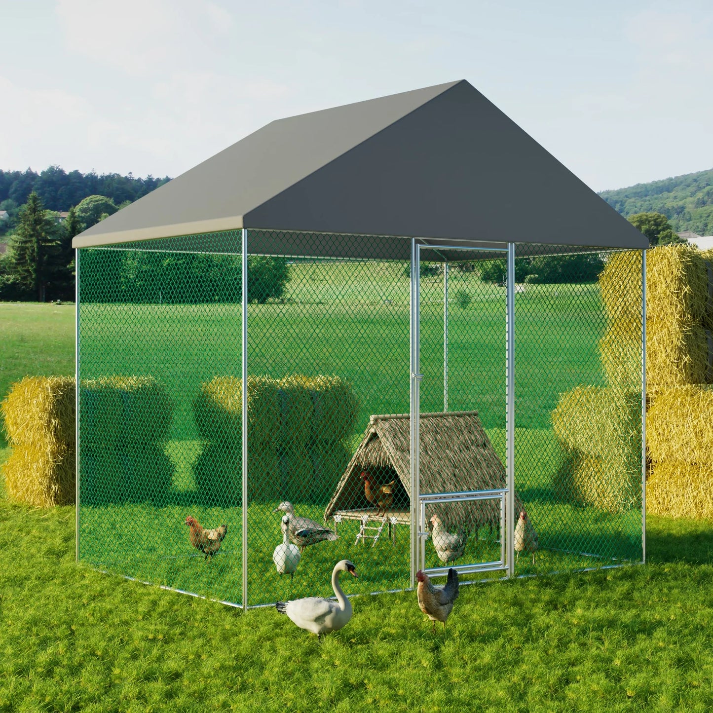 XXL XL Large Outdoor Chicken Run Coop Heavy Duty Walk-In Chicken Coop Run Cage Duck Goose Pen Fence with Lockable Door