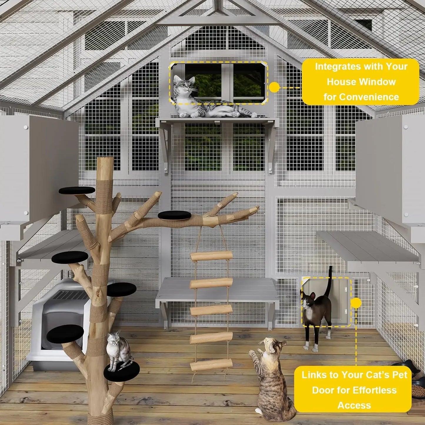 NEW 71" H Catio Outdoor Cat Enclosure for Multiple Cats Large Wooden Walk in Cats House Outside Weatherproof