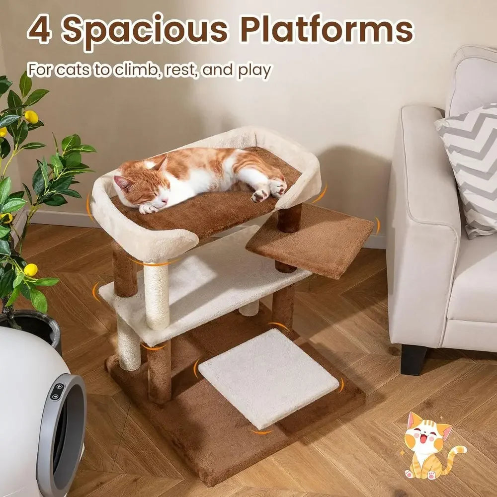 Compact 28 Cat Tower with Sisal Posts, Multi-Level Platforms and Cozy Top for Senior Cats