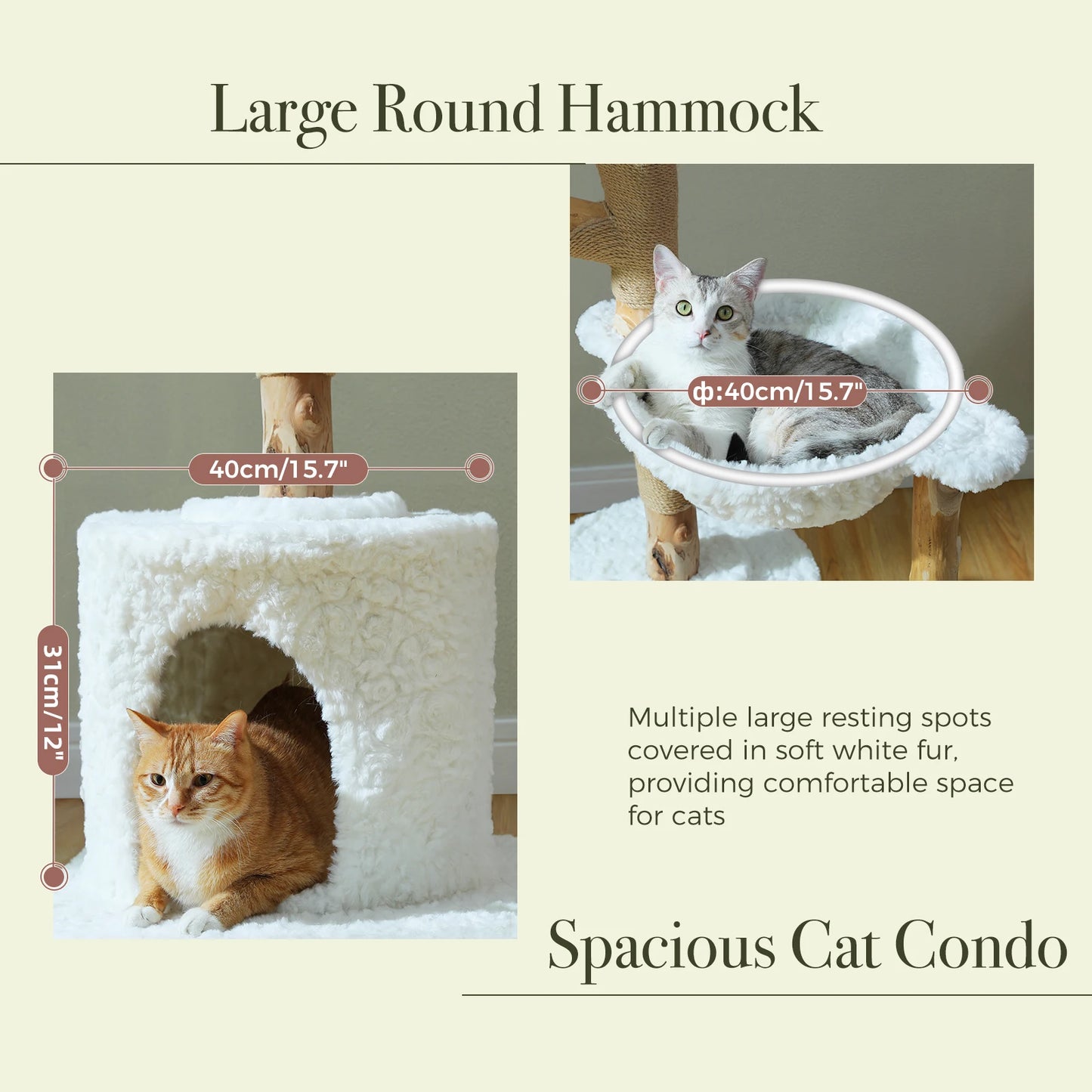 Solid Wood Cat Tree, Modern Cat Tower with Spacious Cat Condo, Flower Perches, Fun Pompom, Double Comfort Perfect for Indoor Kittens