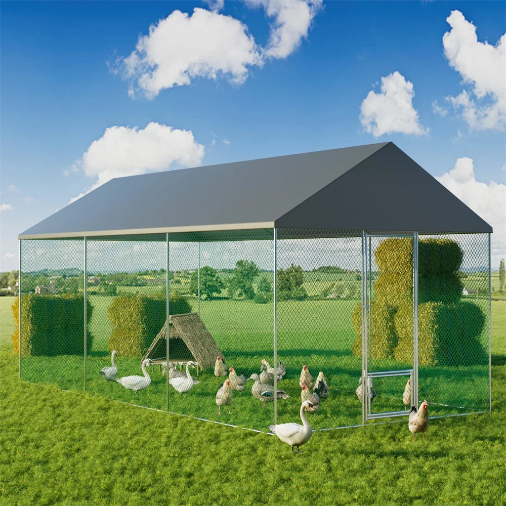 XXL XL Large Outdoor Chicken Run Coop Heavy Duty Walk-In Chicken Coop Run Cage Duck Goose Pen Fence with Lockable Door