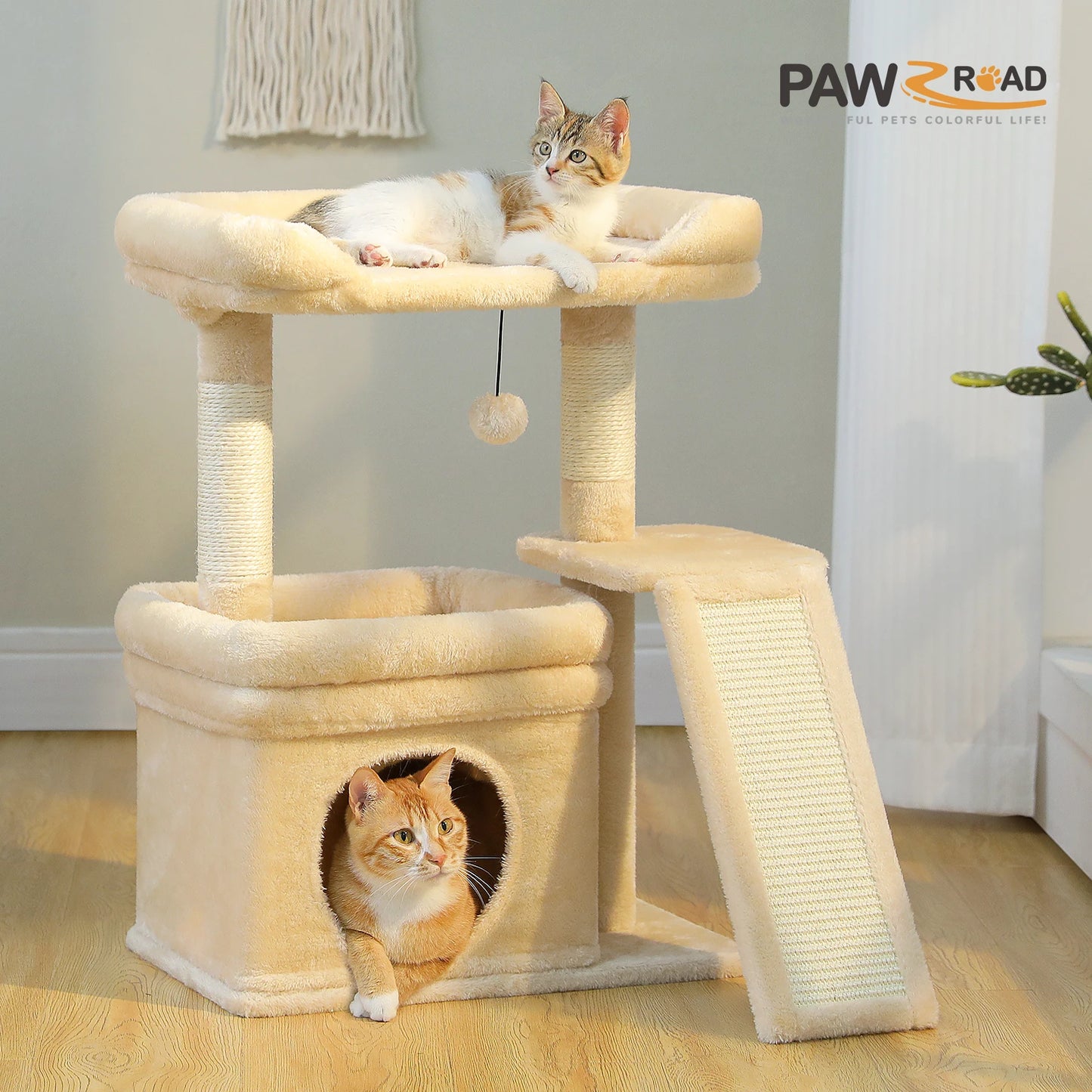 Small Cat Tree for Indoor Cat, Tower with Sisal Scratching Post and Pad, Wide Top Perch , Large Cat Condo ,Cat Scratchers, Cat Toys