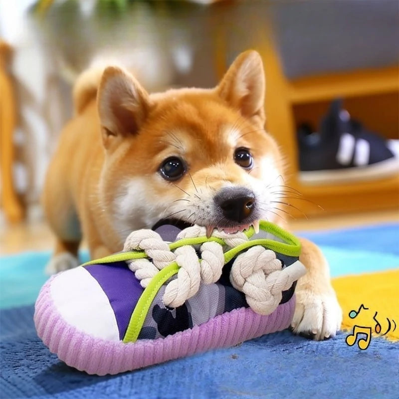 Dog Squeak Toy, Teeth Grinding,  Bite Resistant Slippers Shape. Puppy Chew Toy With Cotton Rope. Pet Chewing Toys. Dog Toys