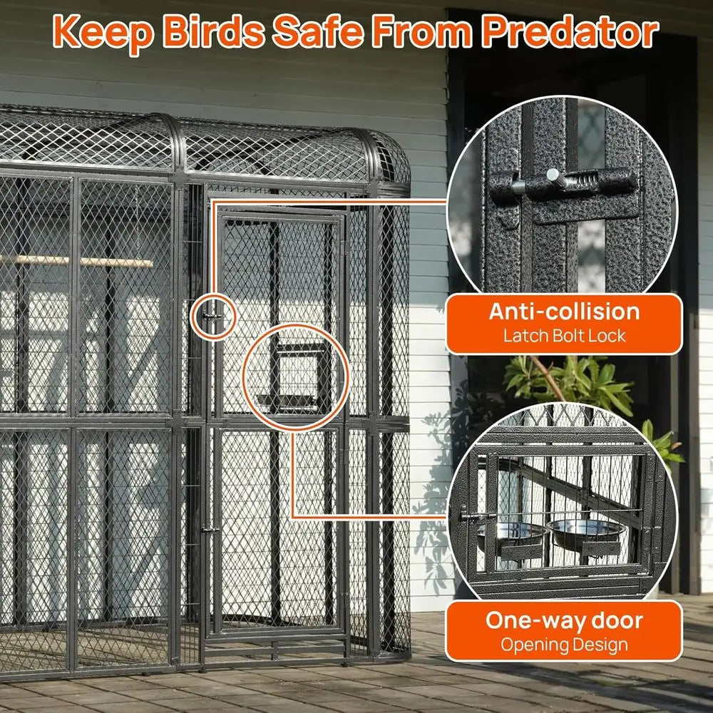 Outdoor Parrot Cage, 6.4x3.87x5.91ft, Silver, for Macaw, Budgie, Conure, Lovebird, Parakeet, Cockatiel. Heavy Duty
