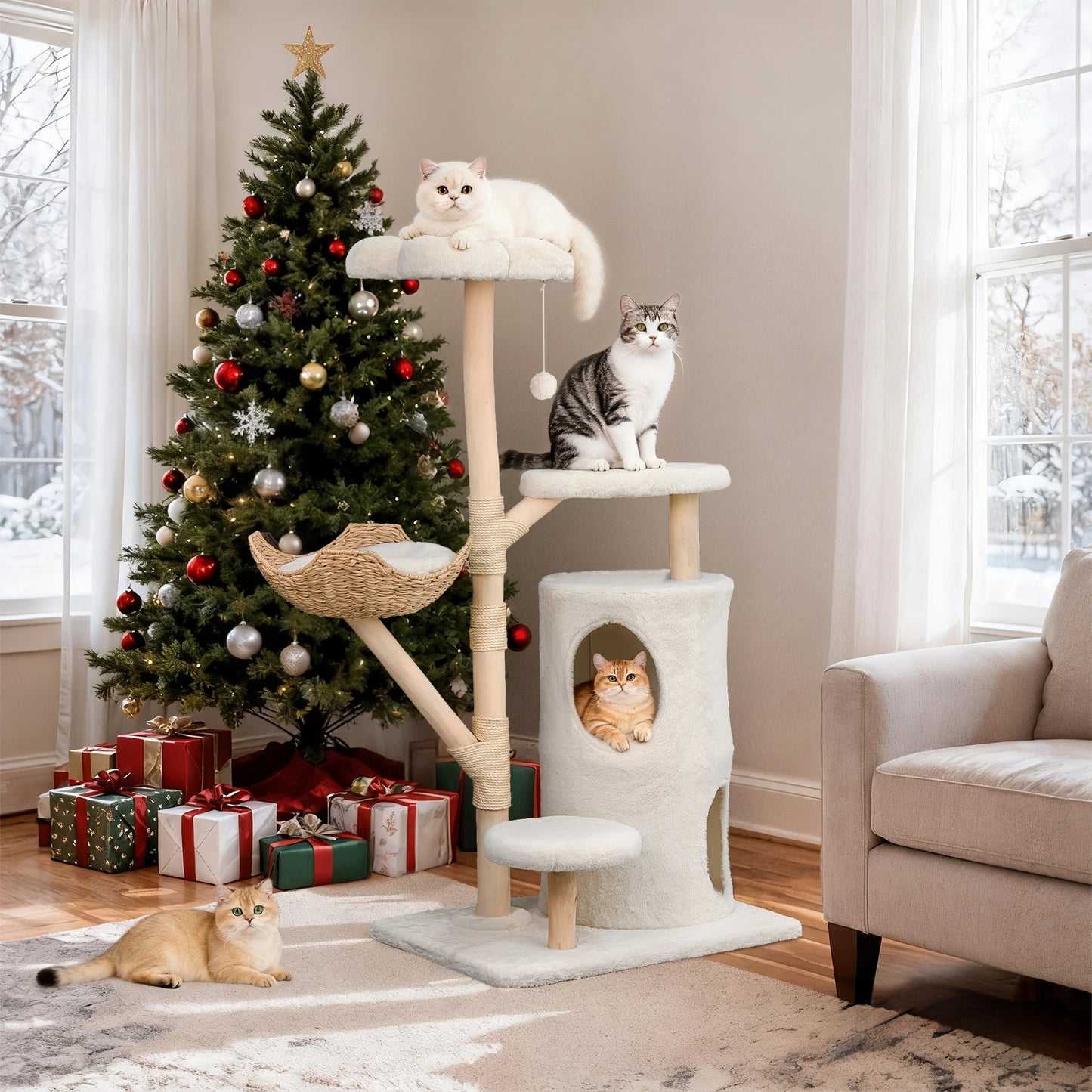 Modern Cat Tree Tower, Branch luxury Cat Condo, Wood Cat Tower, Cat Scratching Tree, Cat Condo, Cat Lover Gift, Luxury Cat
