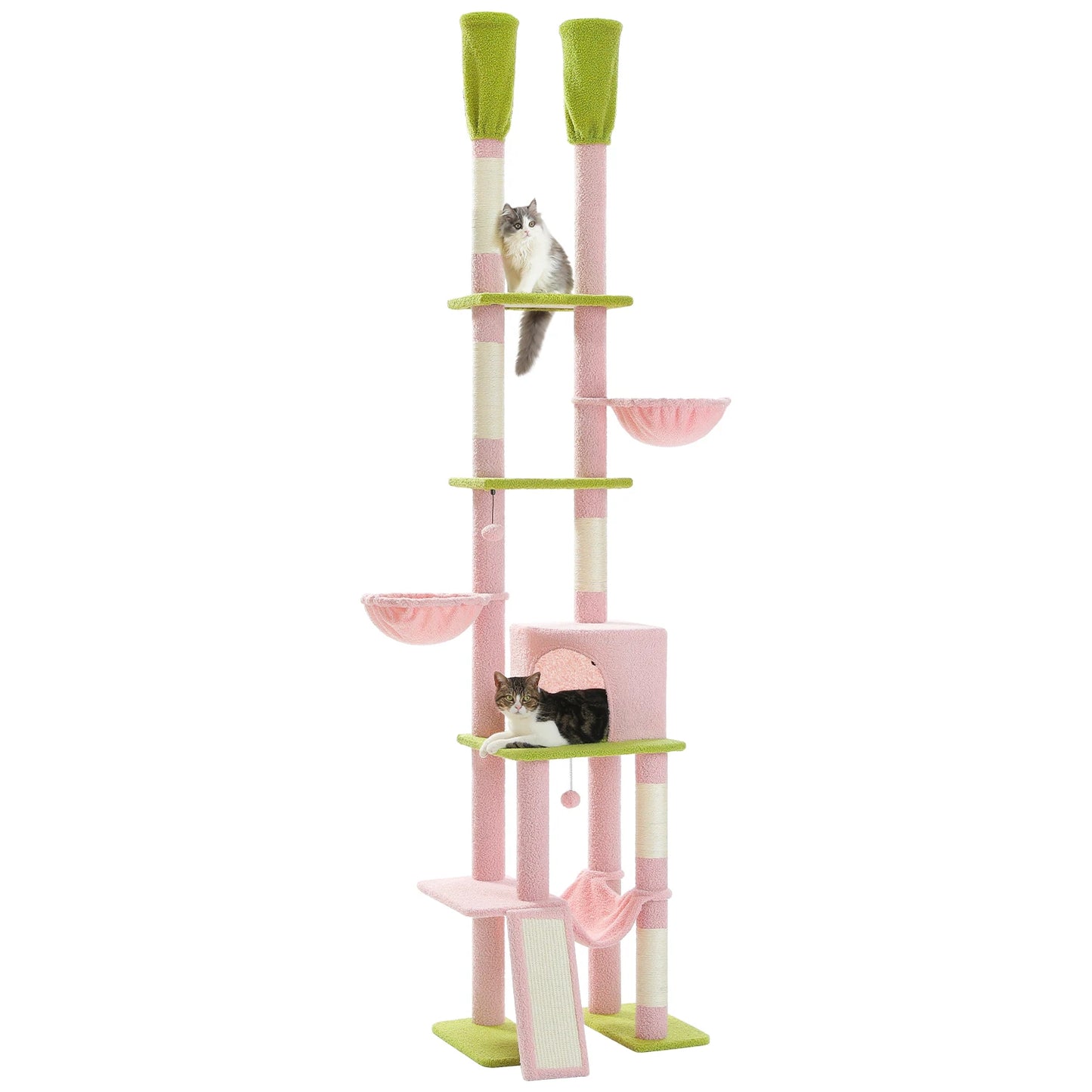 Cactus Cat Tree Floor to Ceiling, Cat Tower 7 Tiers, Cat Climbing Tree with Cozy Hammocks and Condos 5 Platforms, Scratching Posts