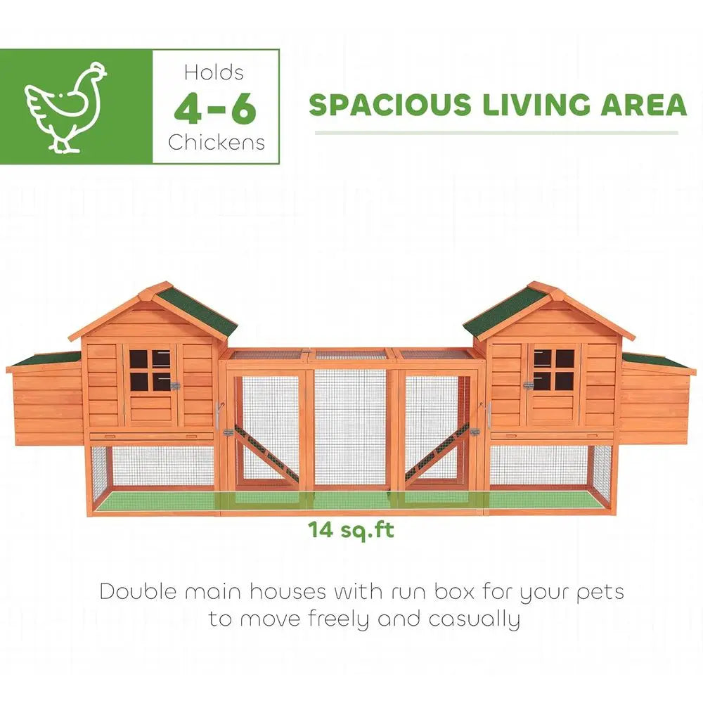 Wooden Chicken Coop, Large Dual-Deck  with Garden Bed, Nesting Boxes, Removable Trays, and Ramps for Backyard, 123L x 27.5W x 42.5