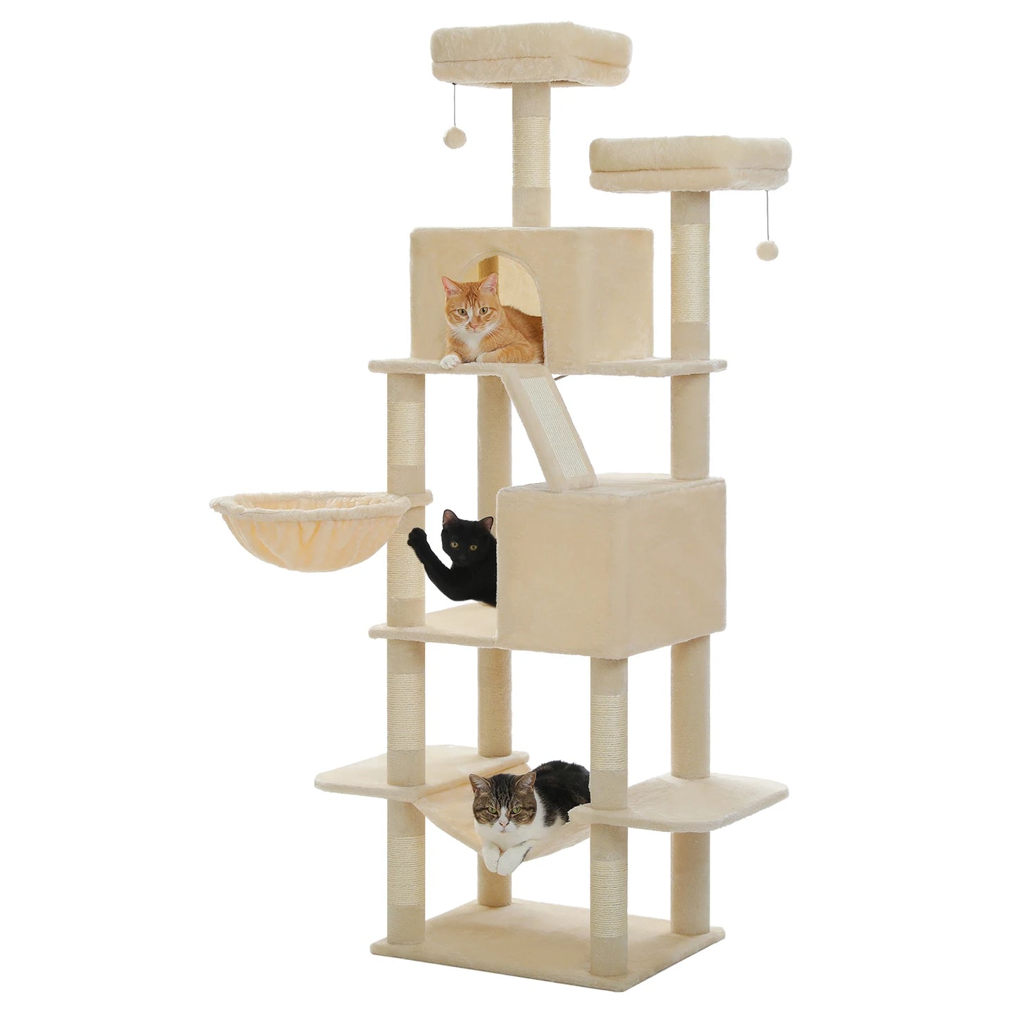 Tall Cat Tree with Scratching Posts Cozy Hammock Top Perch Multi-Level Large Cat Tower Spacious Cat Condo for Indoor Cat Toys