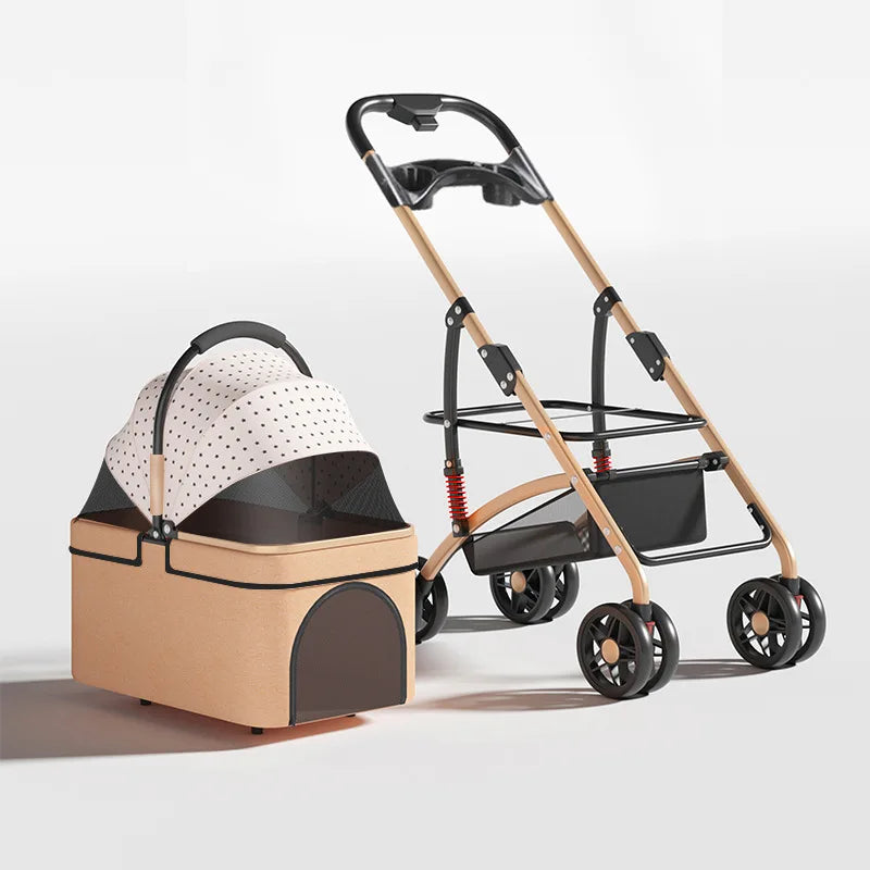 2 in 1 Foldable Pet Travel Carrier for Small/Medium Dogs Cats up to 50lbs, Detachable Portable Pet Bag stroller pet ,【One-Pull Open】