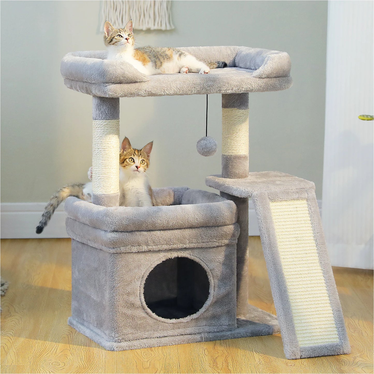 Small Cat Tree for Indoor Cat, Tower with Sisal Scratching Post and Pad, Wide Top Perch , Large Cat Condo ,Cat Scratchers, Cat Toys