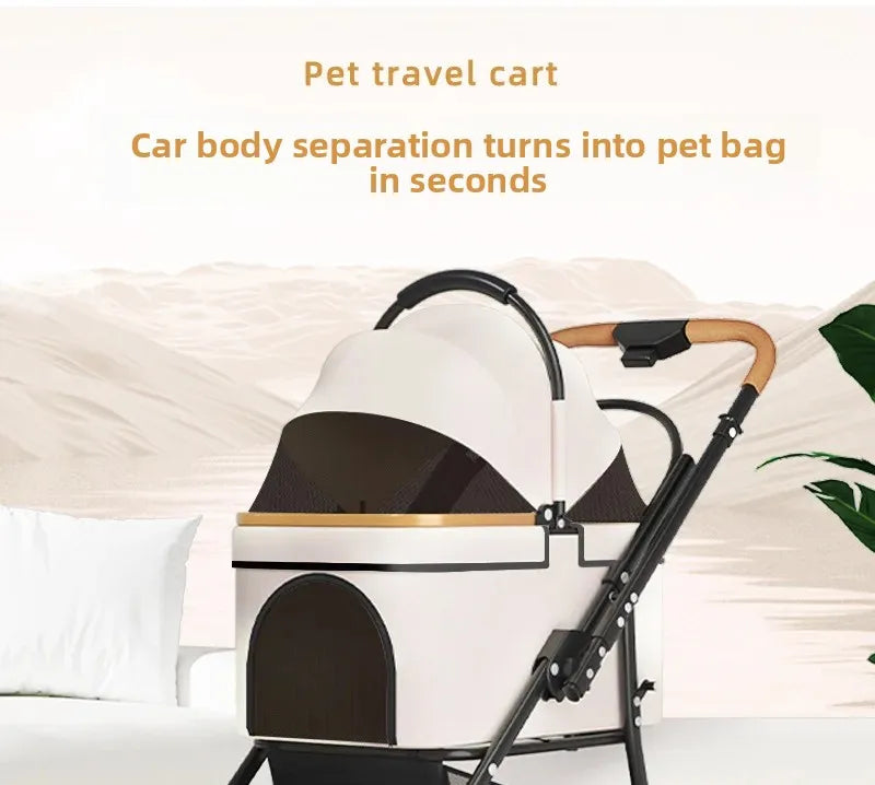2 in 1 Foldable Pet Travel Carrier for Small/Medium Dogs Cats up to 50lbs, Detachable Portable Pet Bag stroller pet ,【One-Pull Open】