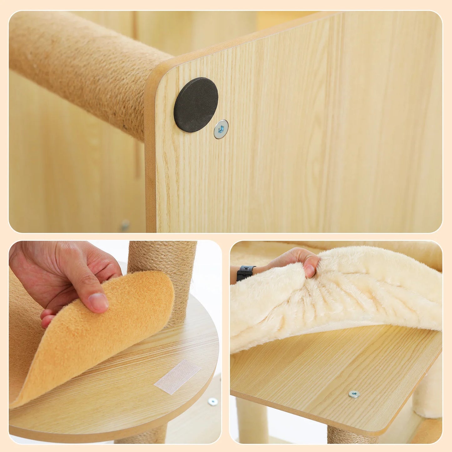 Multi-Level Cat Tree for Indoor Wood Cat , Tower with Scratching Posts Spacious Condo, Hammock Top Perch Cat Scratcher