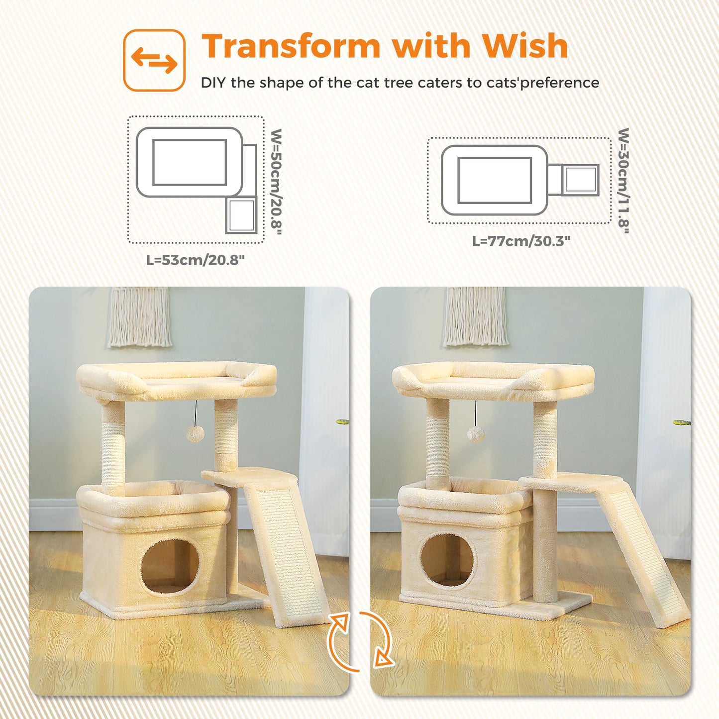 Small Cat Tree for Indoor Cat, Tower with Sisal Scratching Post and Pad, Wide Top Perch , Large Cat Condo ,Cat Scratchers, Cat Toys