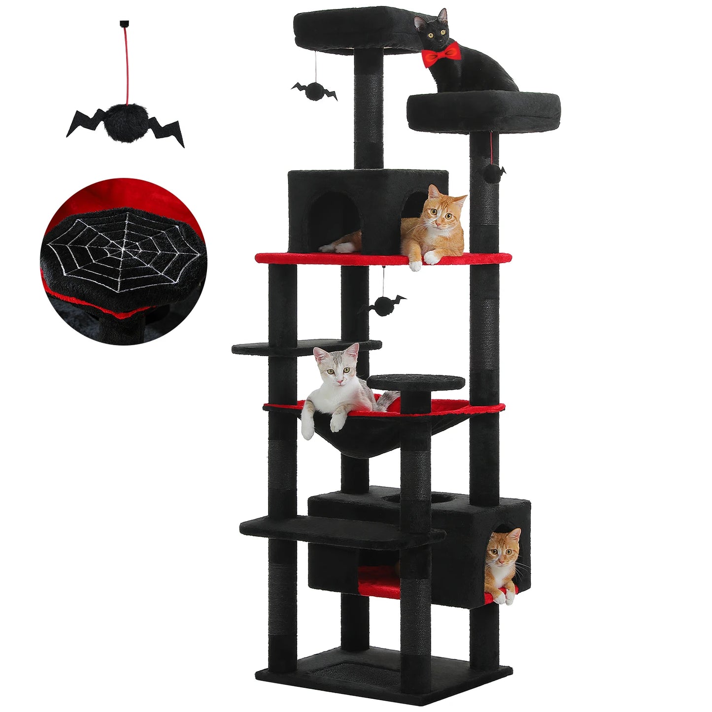 Multi-Level Cat Tree Tower with Scratching Posts &  Board , Hammock, Cat Condo, Spacious Top Perch,Dangling Balls for Indoor Cats