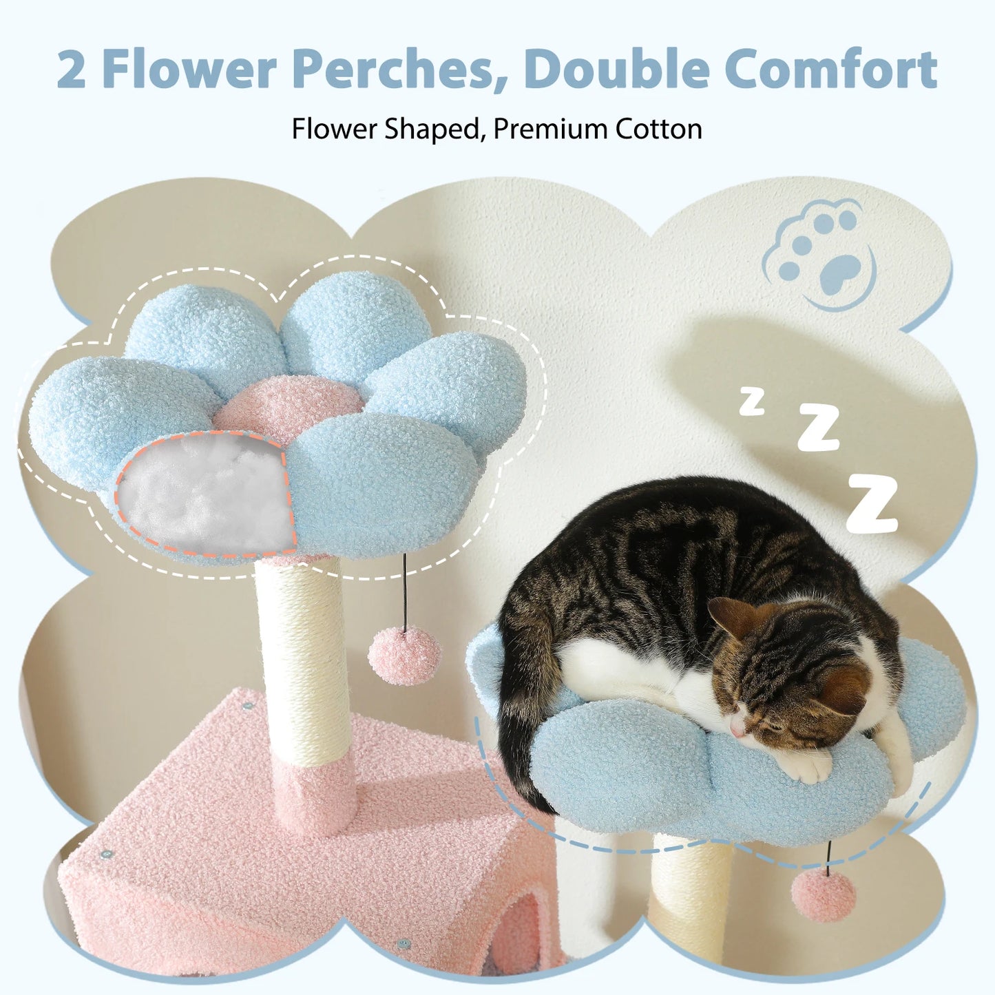 Multi-Level Cat Tree Tower with Scratching Posts &  Board , Hammock, Cat Condo, Spacious Top Perch,Dangling Balls for Indoor Cats