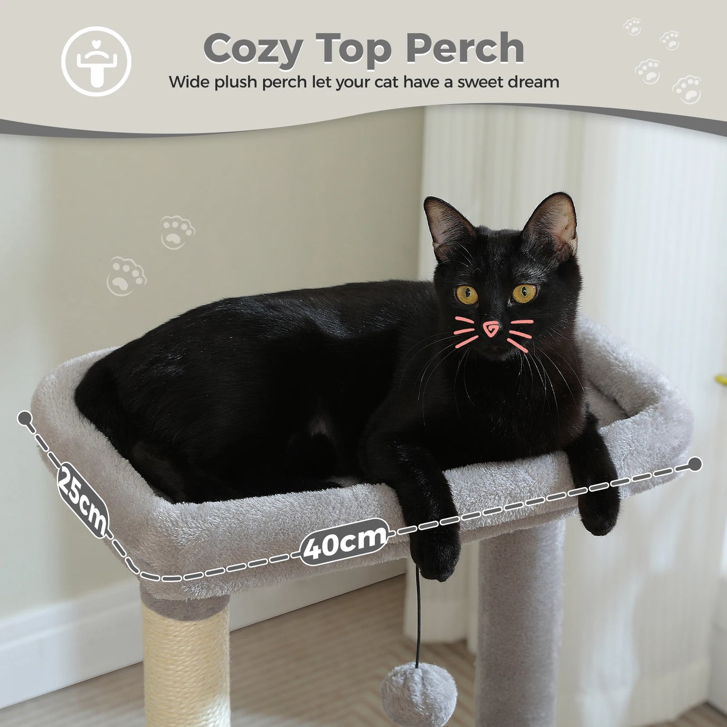 4-in-1 Cat Tree with Large Cat Condo, Sisal Scratching Post, Deep Hammock, Cozy Top Perch, Small Cat Tower for Indoor, Cat Toys