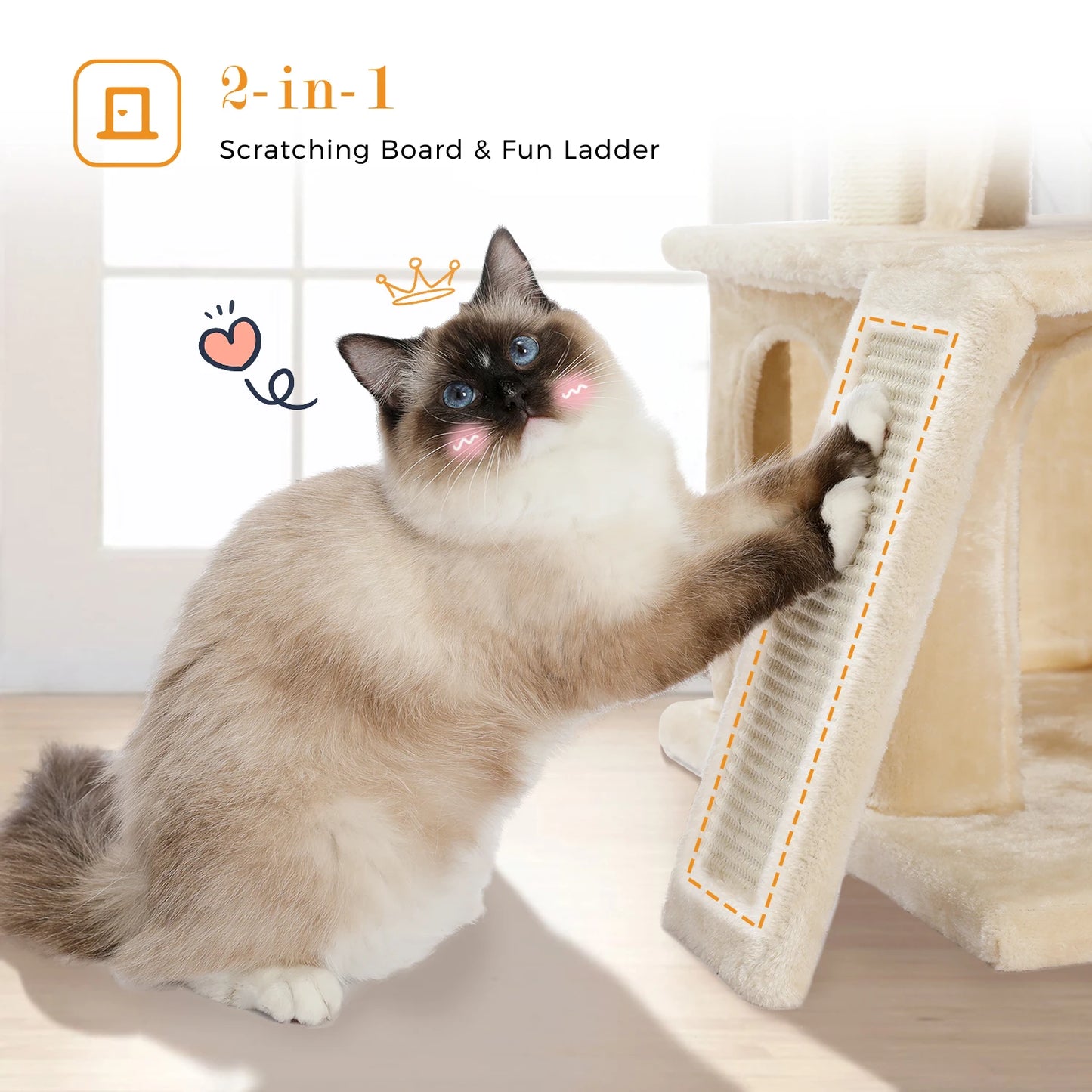 Small Cat Tree Tower with Scratching Pad, Two Large Condos, Cat Scratching Post for Indoor, Kitten House Bed, Cat Accessories