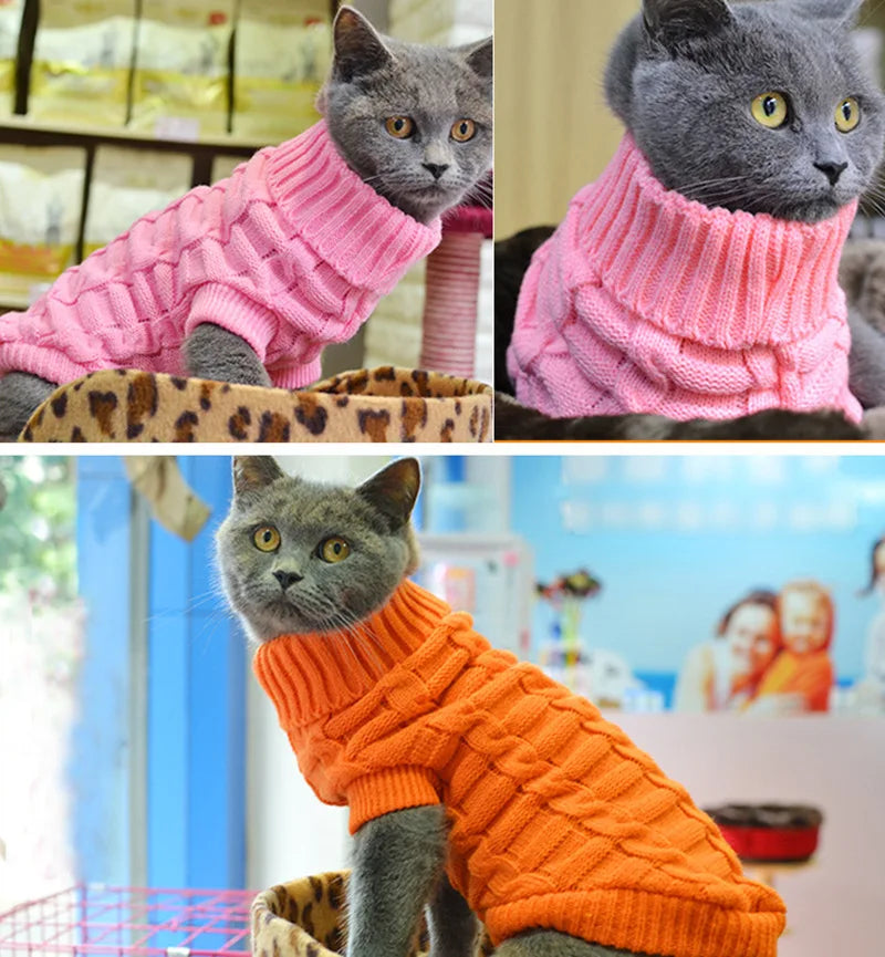 Pure Color Small Medium Pet Dog Sweaters Winter Pet Clothes Warm Sweater Coat Outfit for Cats Clothes Woolly Soft Dog