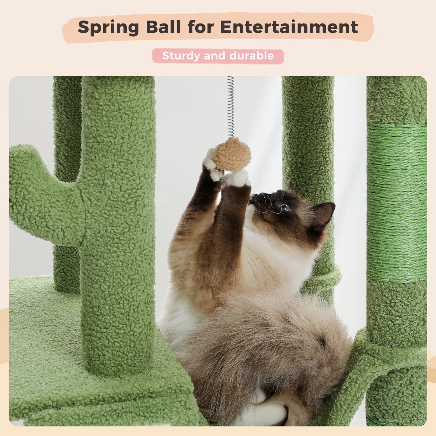 Cactus Cat Tree Floor to Ceiling, Cat Tower 7 Tiers, Cat Climbing Tree with Cozy Hammocks and Condos 5 Platforms, Scratching Posts