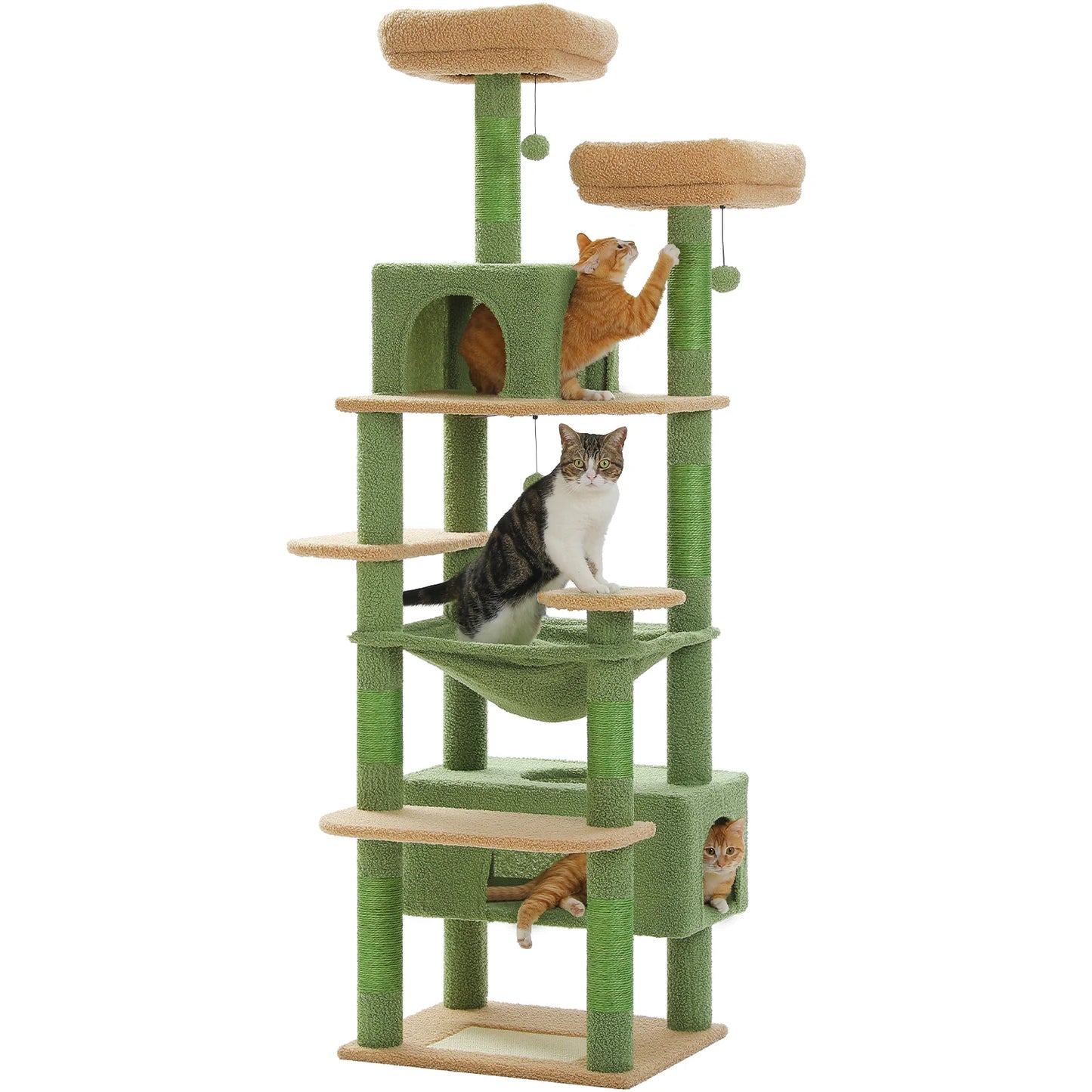 Multi-Level Cat Tree Tower with Scratching Posts &  Board , Hammock, Cat Condo, Spacious Top Perch,Dangling Balls for Indoor Cats