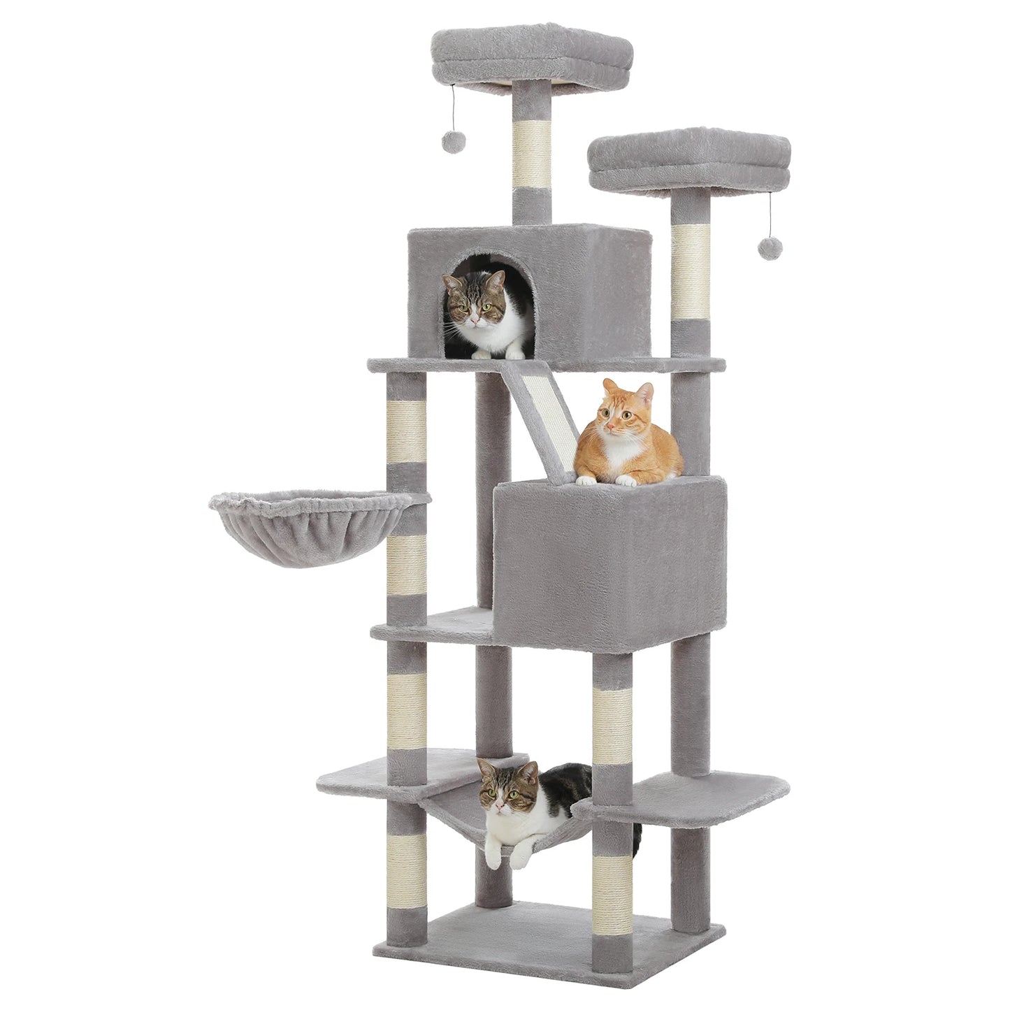 Tall Cat Tree with Scratching Posts Cozy Hammock Top Perch Multi-Level Large Cat Tower Spacious Cat Condo for Indoor Cat Toys