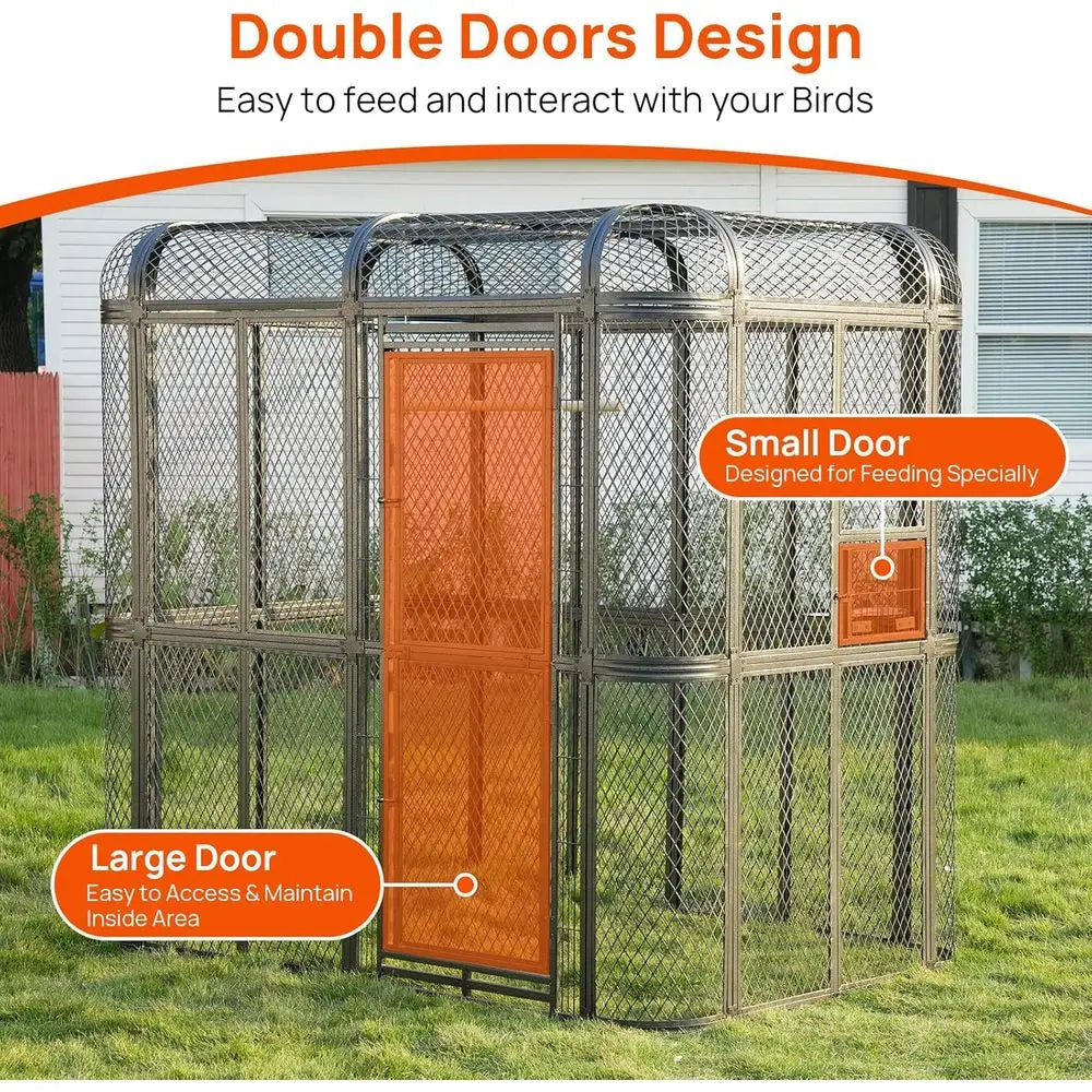 Outdoor Parrot Cage, 6.4x3.87x5.91ft, Silver, for Macaw, Budgie, Conure, Lovebird, Parakeet, Cockatiel. Heavy Duty