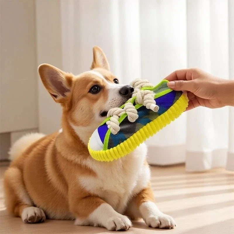 Dog Squeak Toy, Teeth Grinding,  Bite Resistant Slippers Shape. Puppy Chew Toy With Cotton Rope. Pet Chewing Toys. Dog Toys