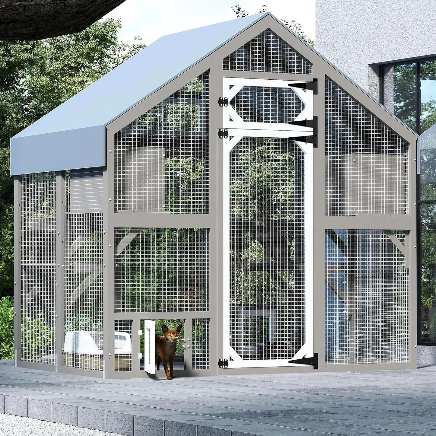 NEW 71" H Catio Outdoor Cat Enclosure for Multiple Cats Large Wooden Walk in Cats House Outside Weatherproof