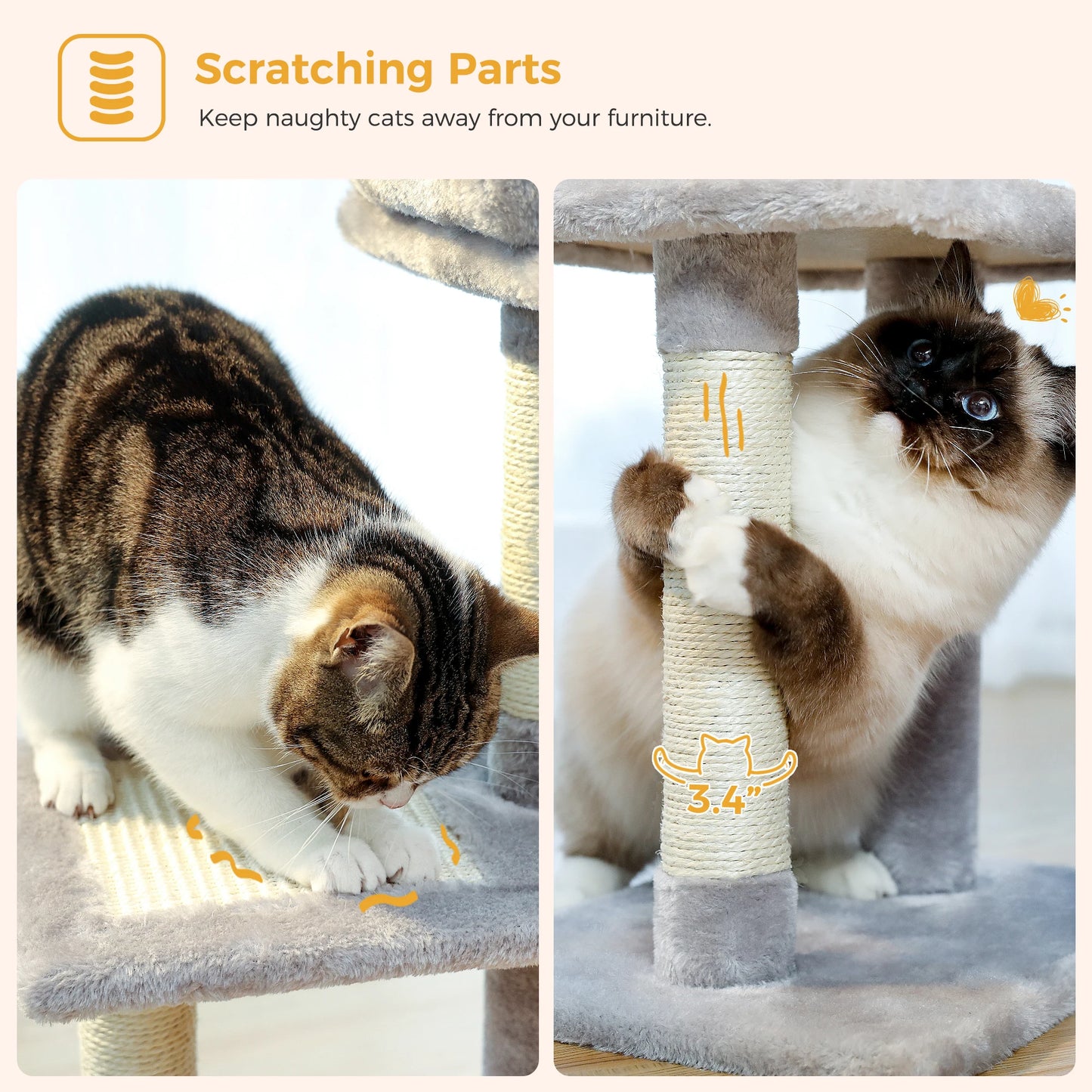 Small Cat Tree, Cat Tower with Natural Sisal Scratching Post, Spacious Top Perch, Private Cat Condo, Perfect for Indoor Cats,,Cat Toy