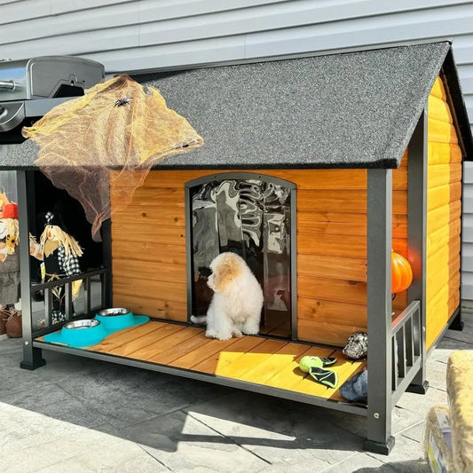 Large Dog House, Outdoor for Large Breed Dogs, Insulated Dog Kennel Outside, Metal Frame, Weatherproof Dog Shelter with Porch