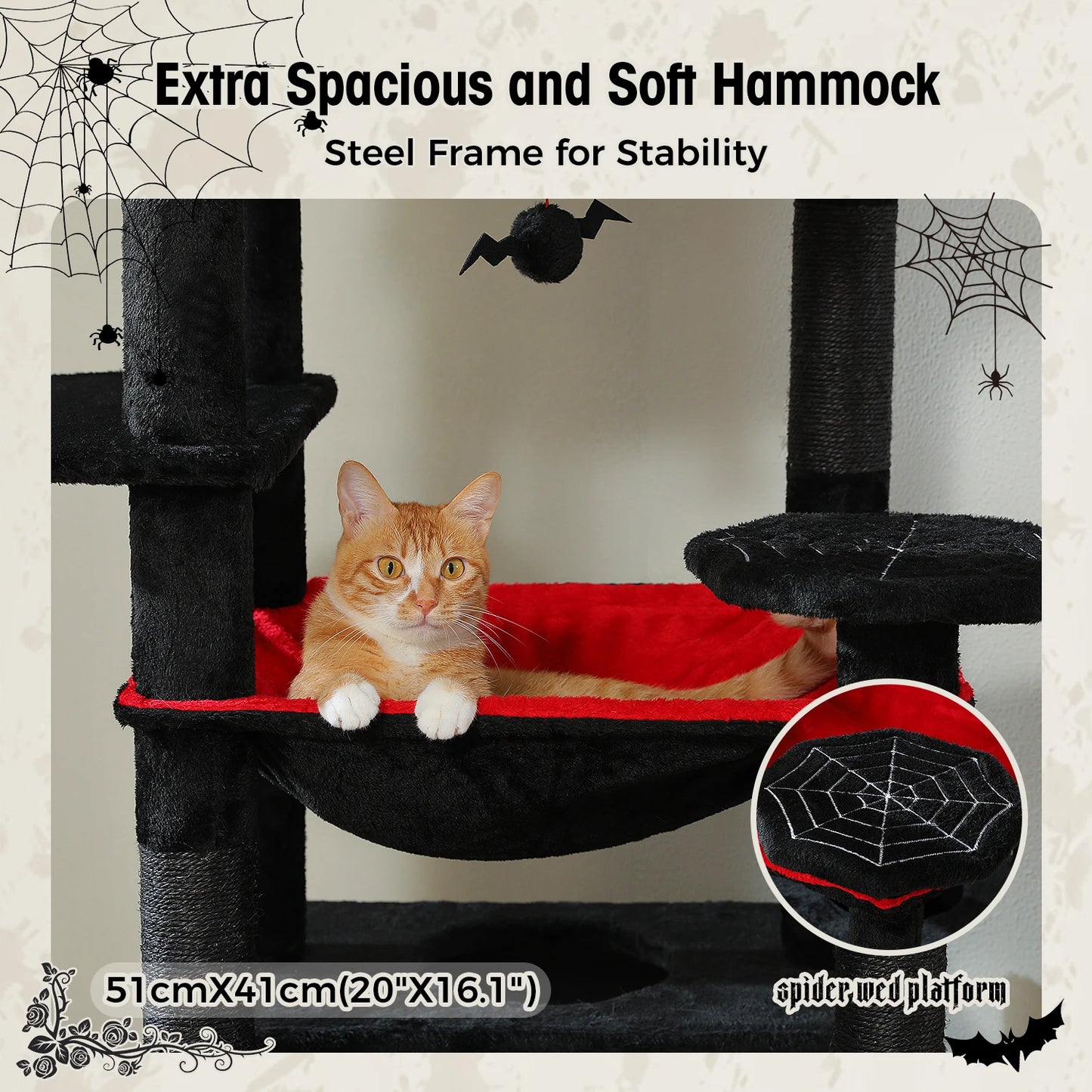 Multi-Level Cat Tree Tower with Scratching Posts &  Board , Hammock, Cat Condo, Spacious Top Perch,Dangling Balls for Indoor Cats