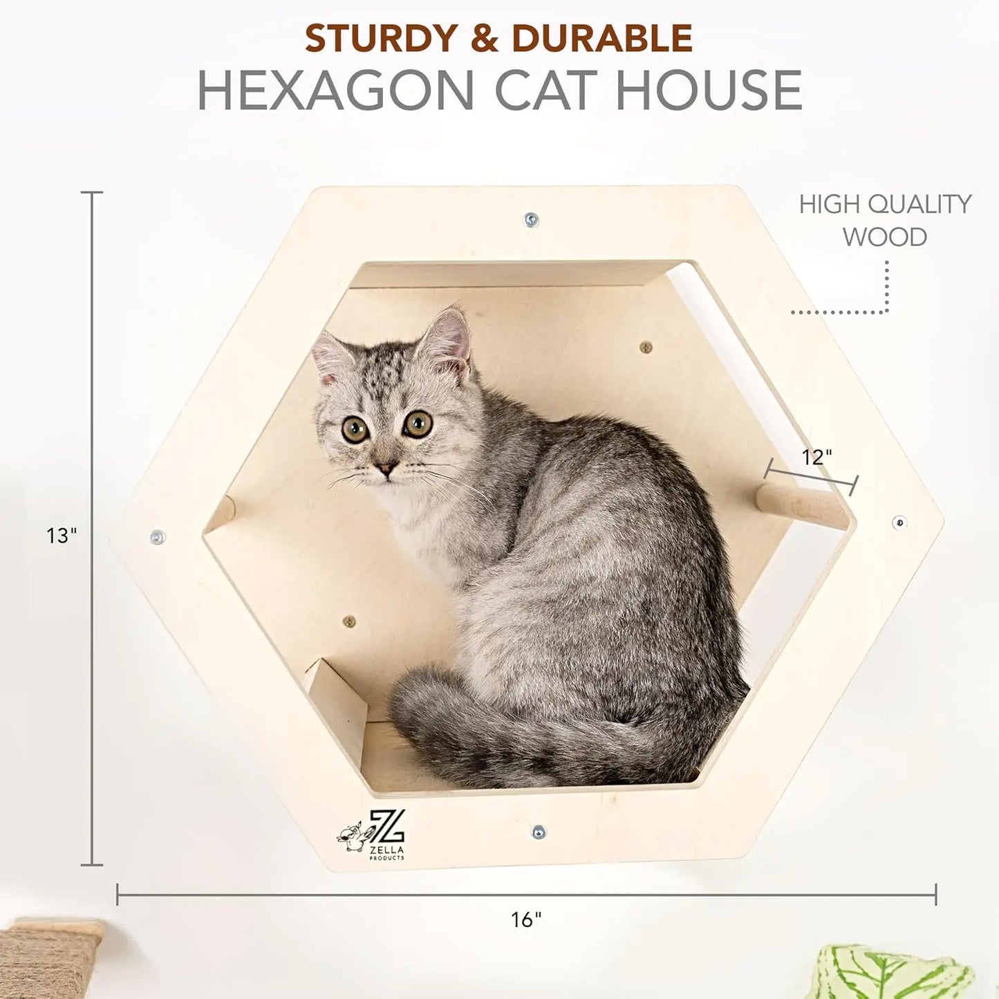 3-Piece Cat Wall Furniture Set - Hammock, Hexagon House, ClimSteps - Wall Mounted Shelves, Perches, and Beds - Modern Design
