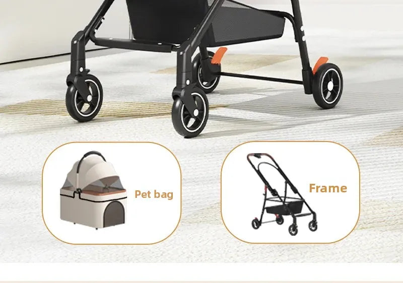 2 in 1 Foldable Pet Travel Carrier for Small/Medium Dogs Cats up to 50lbs, Detachable Portable Pet Bag stroller pet ,【One-Pull Open】