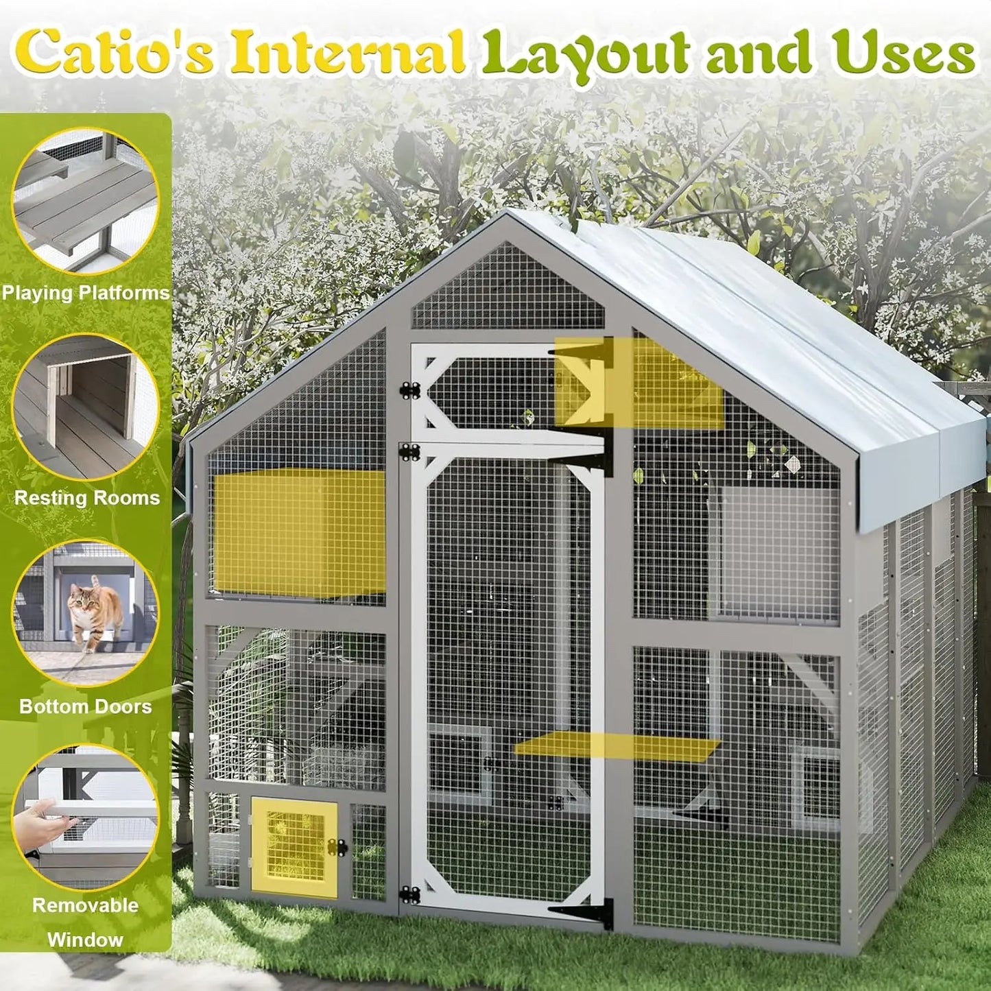 NEW 71" H Catio Outdoor Cat Enclosure for Multiple Cats Large Wooden Walk in Cats House Outside Weatherproof