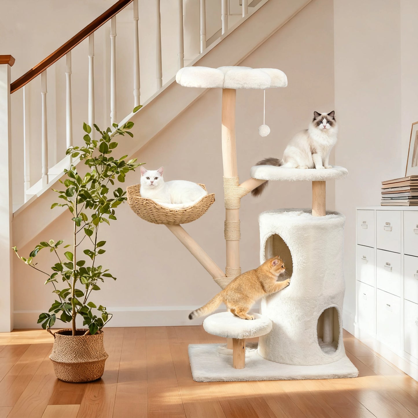Modern Cat Tree Tower, Branch luxury Cat Condo, Wood Cat Tower, Cat Scratching Tree, Cat Condo, Cat Lover Gift, Luxury Cat