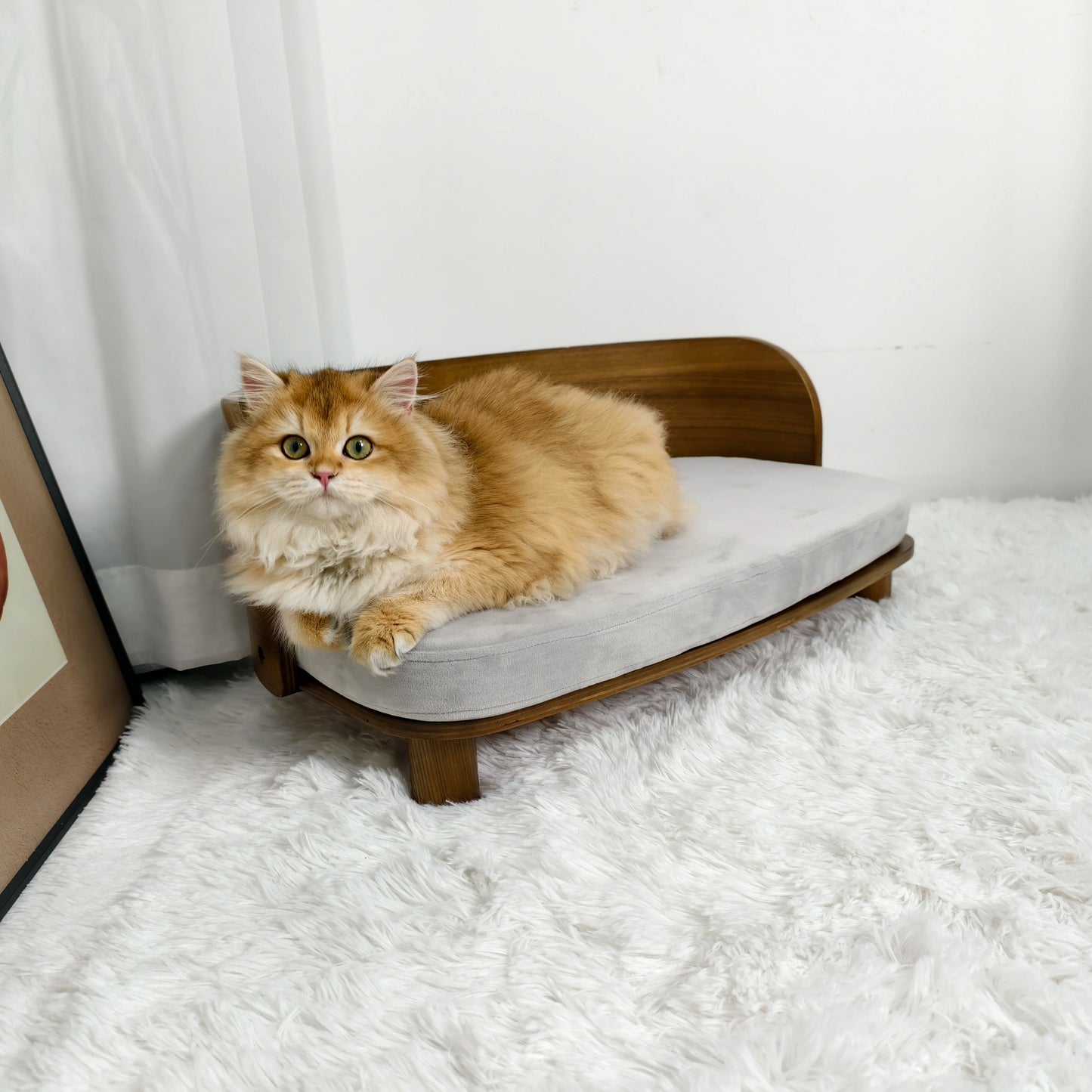 BingoPaw S/M Elevated Cat Bed Wooden Indoor Cat Couch Bed, Pet Sofa Chair Lounge for Kitty, Puppy or Small Animal