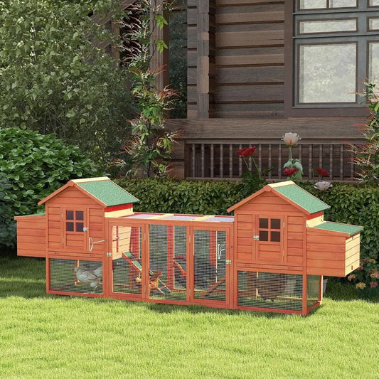 Wooden Chicken Coop, Large Dual-Deck  with Garden Bed, Nesting Boxes, Removable Trays, and Ramps for Backyard, 123L x 27.5W x 42.5
