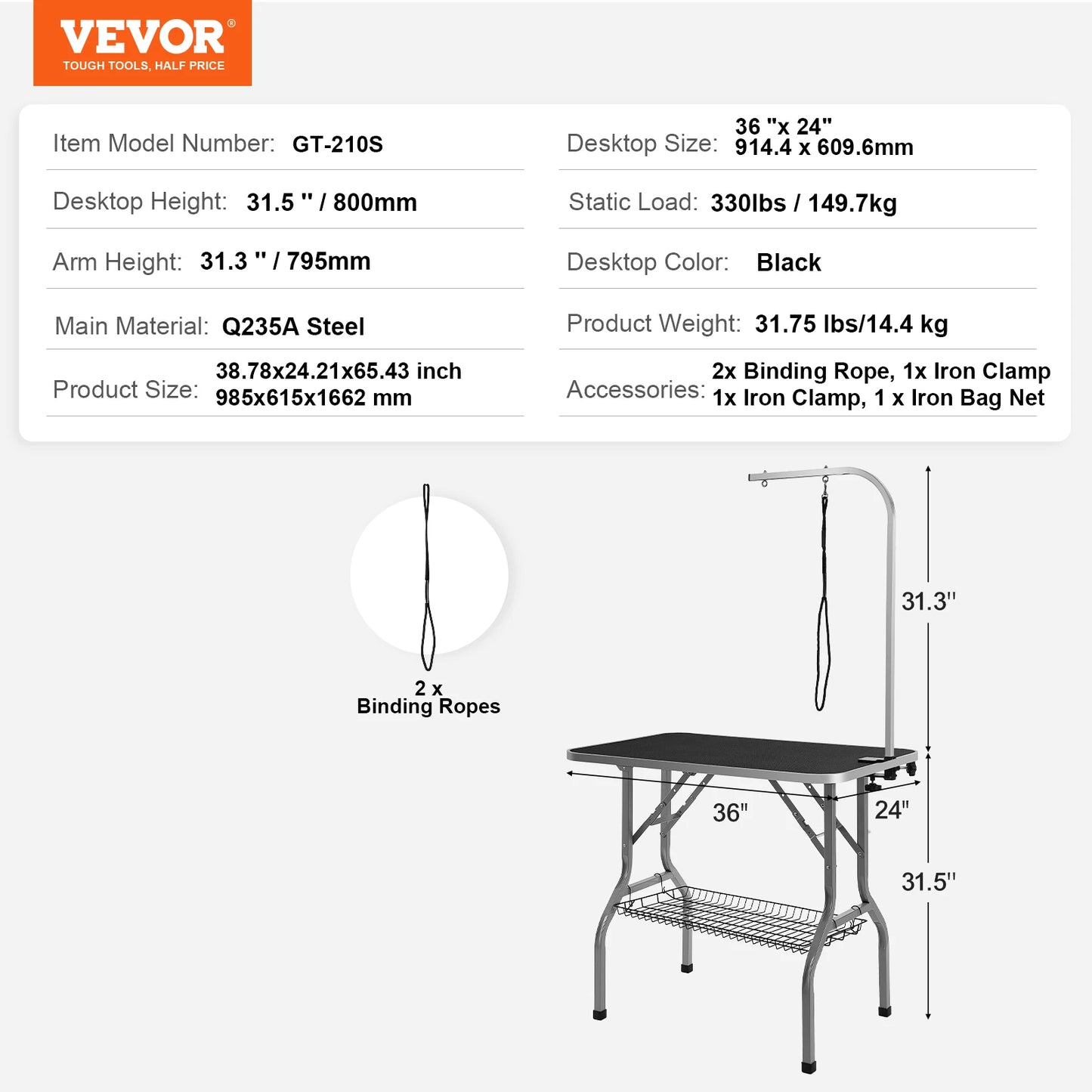 Pet Grooming Table Two Arms with Clamp, Dog Grooming Station Foldable Stand for Medium Small Dogs with Grooming Loop